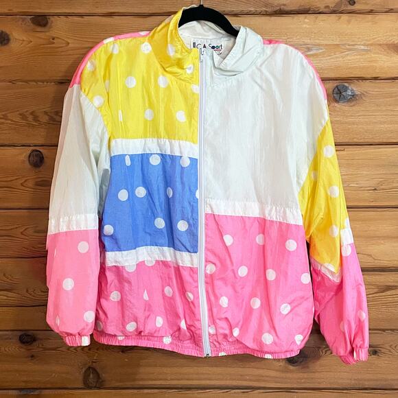 Vintage C.A Sport Polka Dot Windbreaker Jacket - Picture 1 of 5